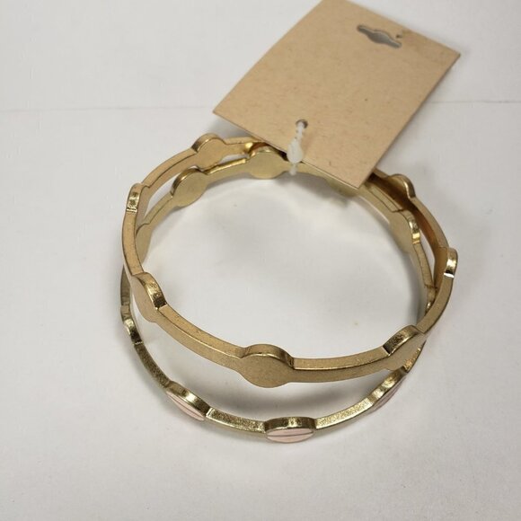 Set of 2 Polished Gold-Tone Pink Bangle Bracelets for Elegant and Chic Women - Picture 7 of 8